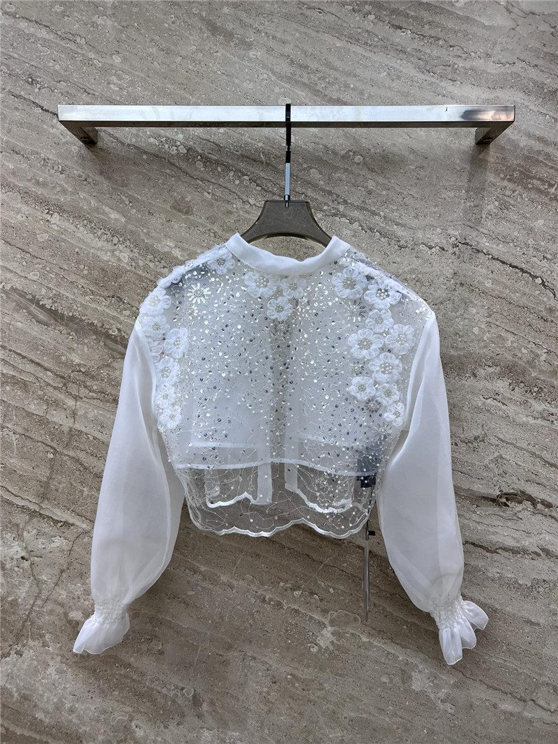 Y51 sparkling sequined heavy handmade flower shirt