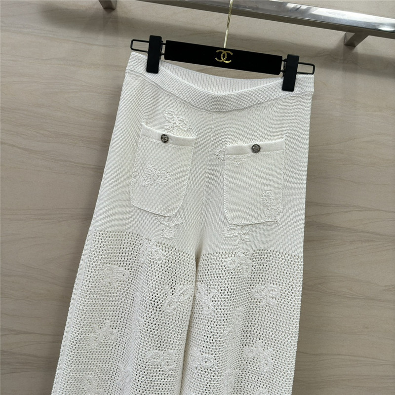 Ch**el hollow cotton and linen knitted straight trousers