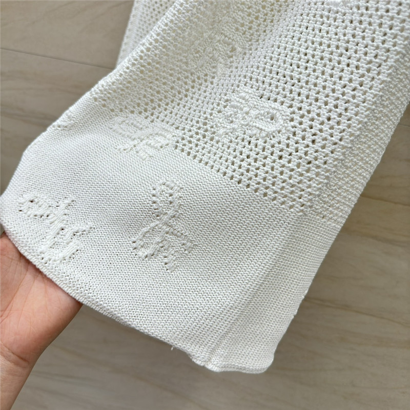 Ch**el hollow cotton and linen knitted straight trousers