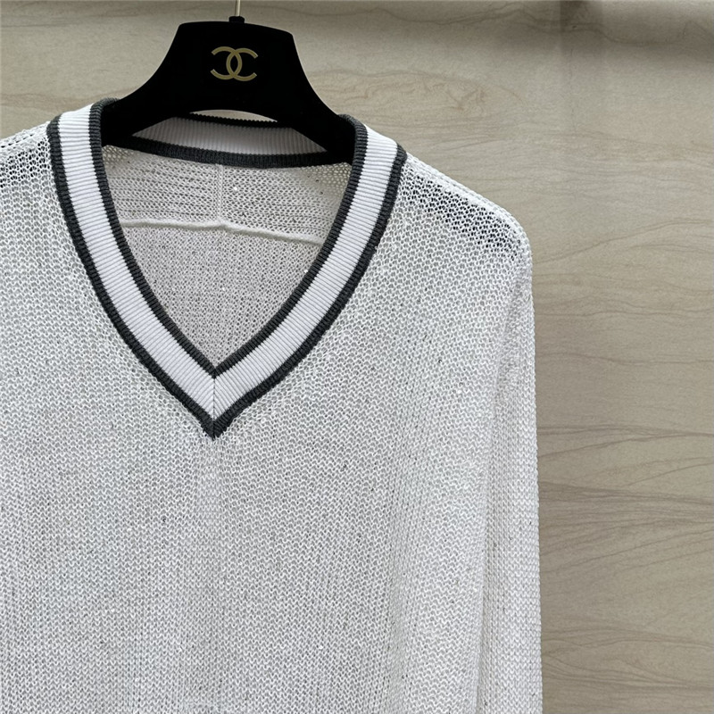 BC Sequin Linen V-neck Sweater White