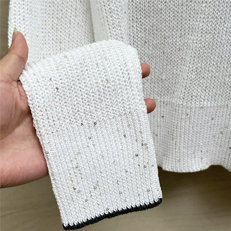 BC Sequin Linen V-neck Sweater White