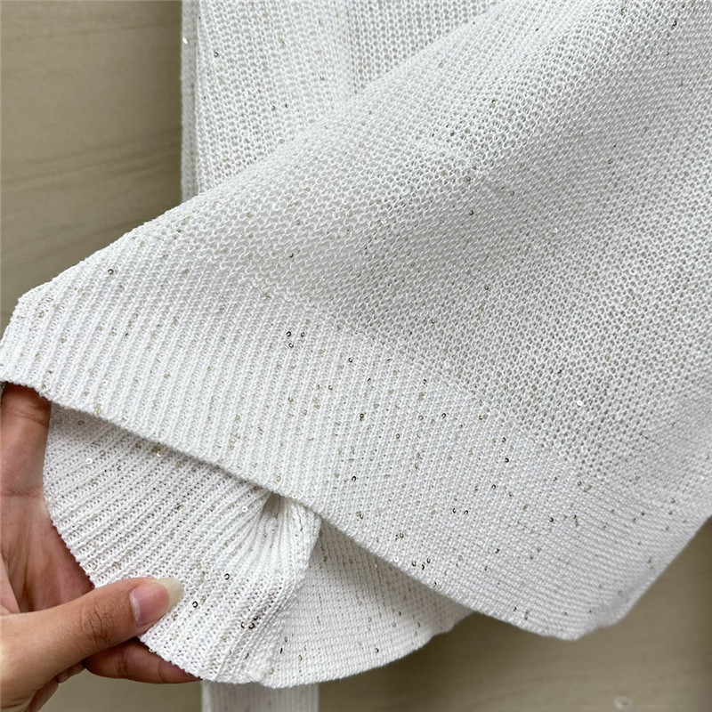 BC Sequin Linen V-neck Sweater White