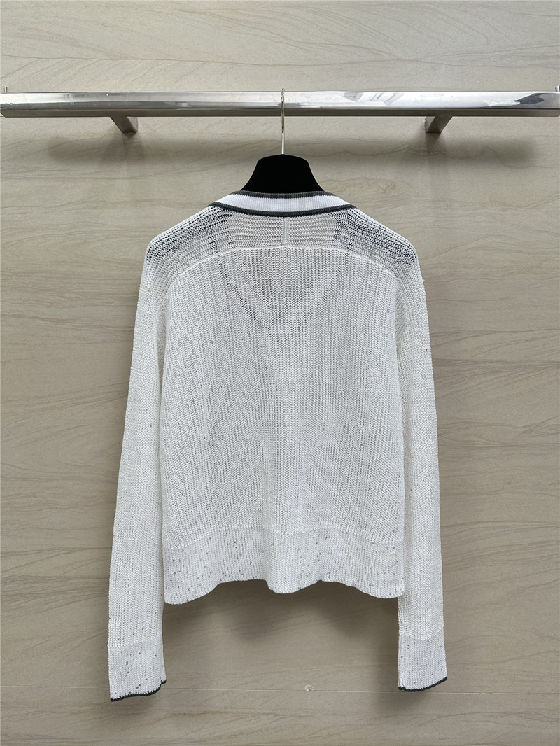 BC Sequin Linen V-neck Sweater White