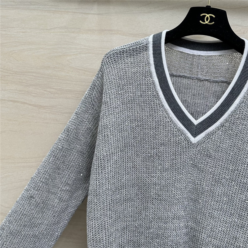 BC Sequin Linen V-neck Sweater Grey