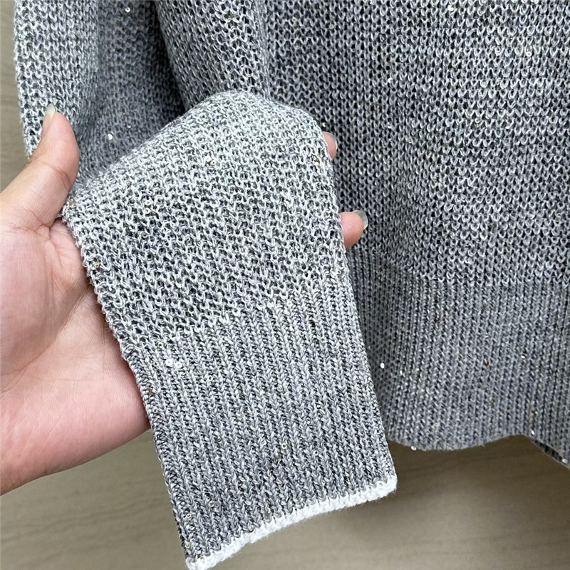 BC Sequin Linen V-neck Sweater Grey