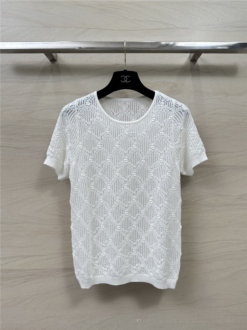 Ch**el hollow crochet knitted short-sleeved top