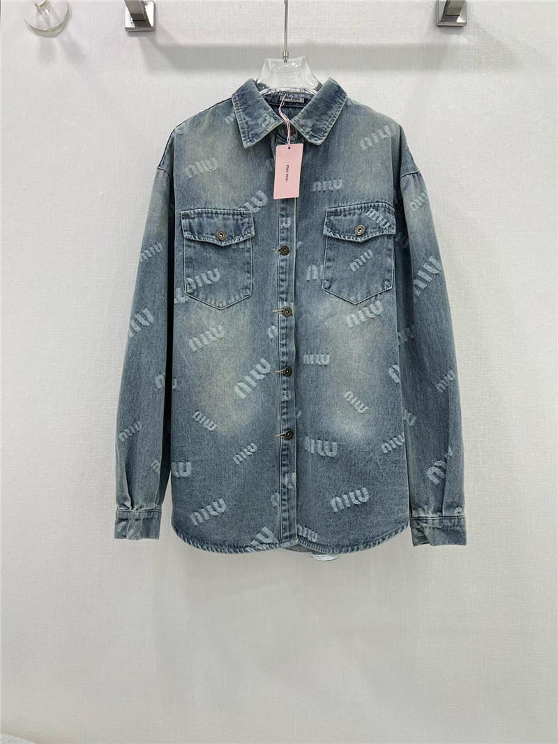 M1um1u letter jacquard denim shirt