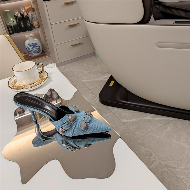 Ba1en*iaga washed denim new color rivet series high heels