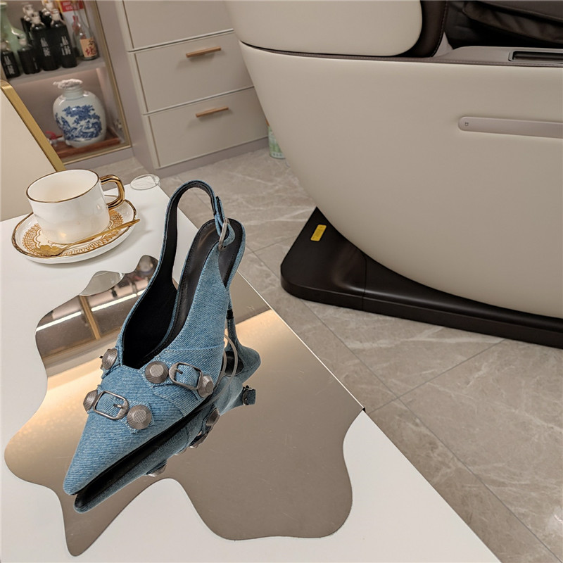 Ba1en*iaga washed denim new color rivet series high heels
