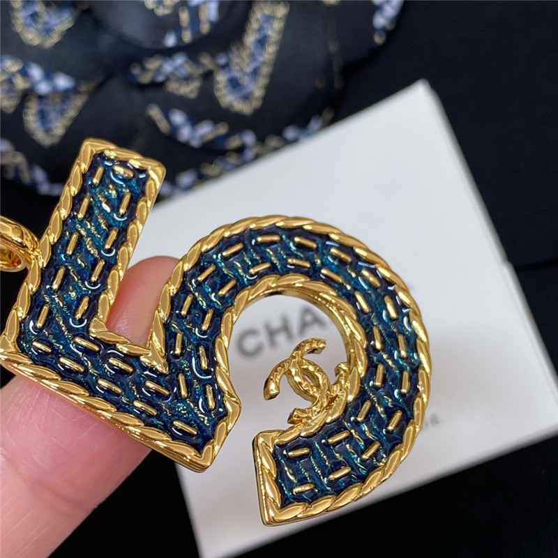 Ch**el denim 5 word double c necklace