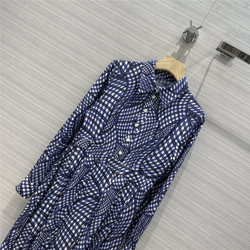 tory burch 3D geometric advanced blue plaid printed silk dress