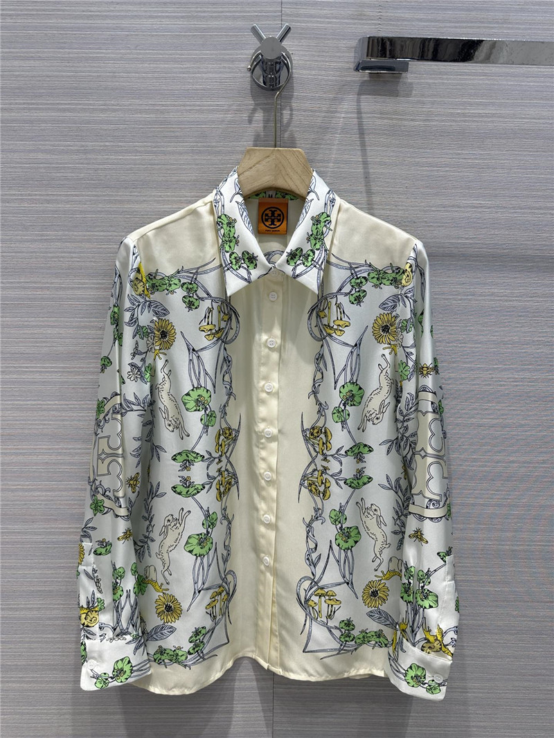 tory burch position printed silk shirt