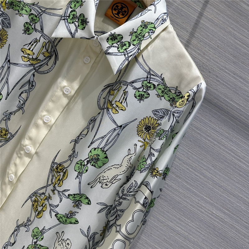 tory burch position printed silk shirt