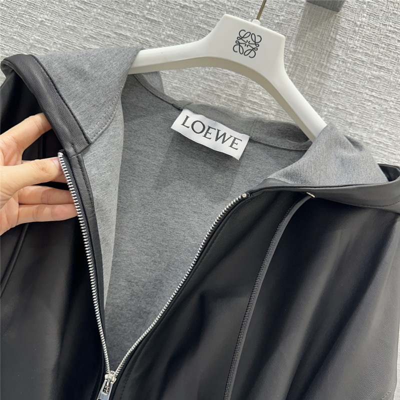 L0ew* hooded leather jacket