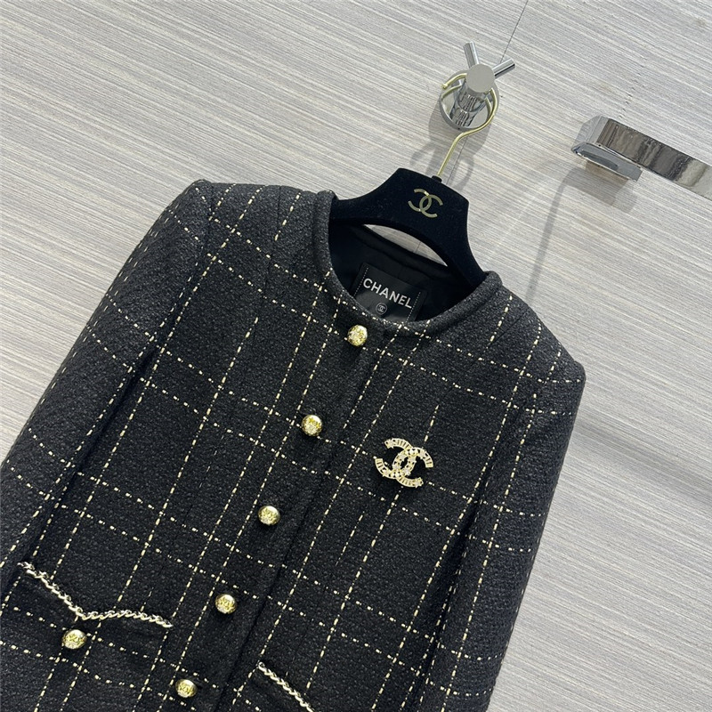 Ch**el black gold plaid short coat