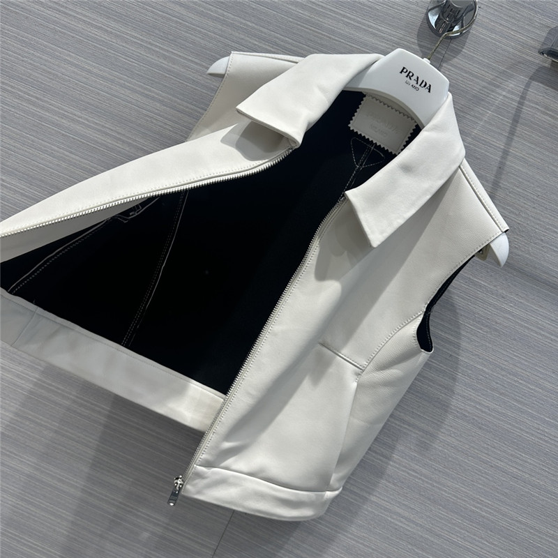 Pra*a premium white leather vest small jacket