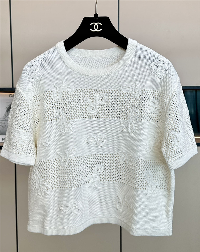 Ch**el positioning bow embroidered jacquard t-shirt