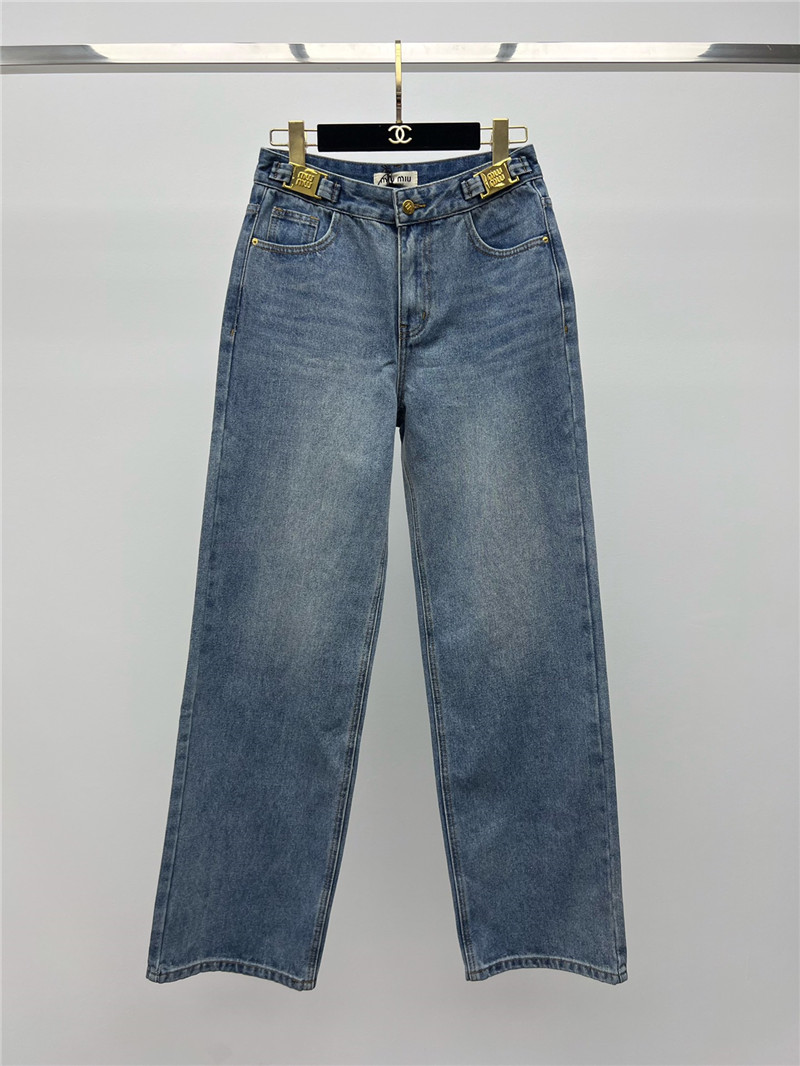 M1um1u waist gold button wide leg pants