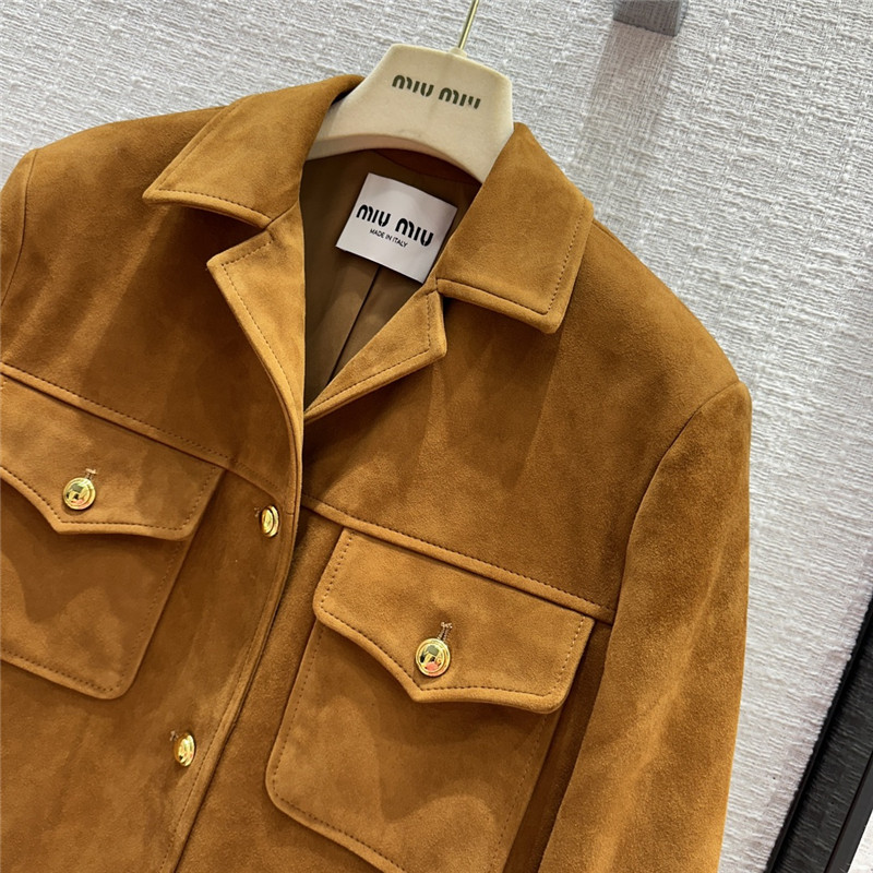 M1um1u suede hunting style four-pocket leather jacket