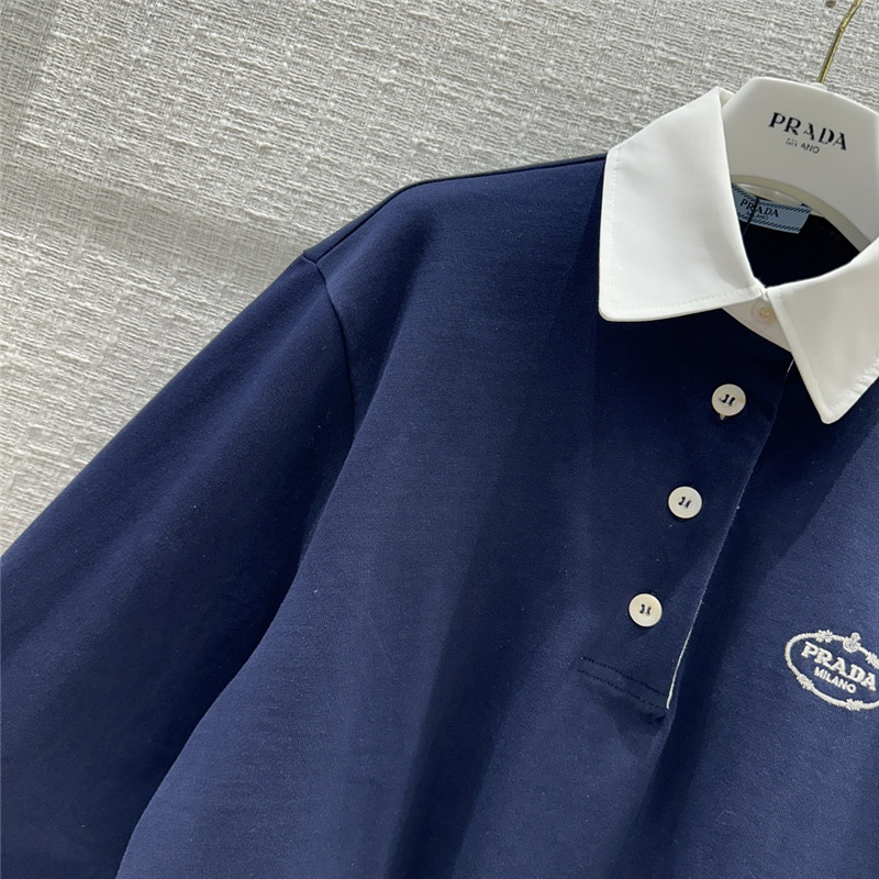 Pra*a contrast color polo short long sleeve top