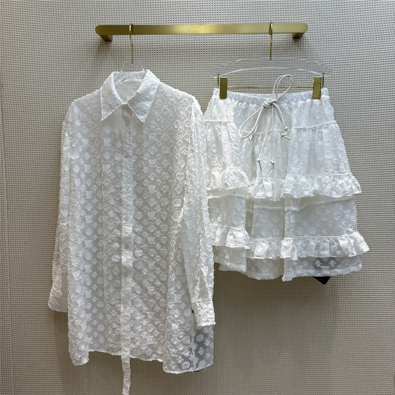 l0vis Vvtt0n lv lapel long white shirt + cake tutu skirt suit
