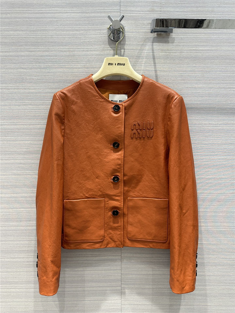 M1um1u preppy leather jacket