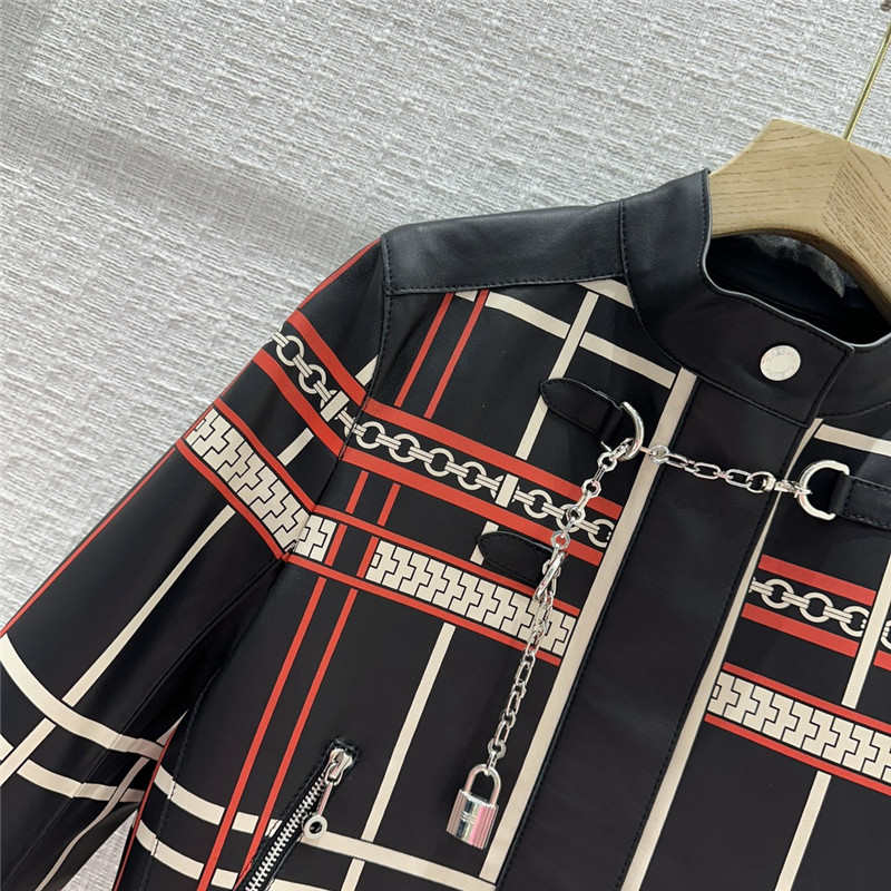 H**me5 positioning red plaid chain print lambskin jacket
