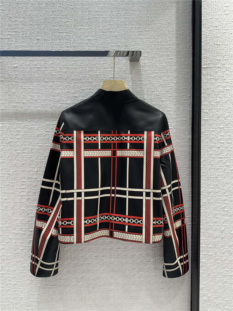 H**me5 positioning red plaid chain print lambskin jacket
