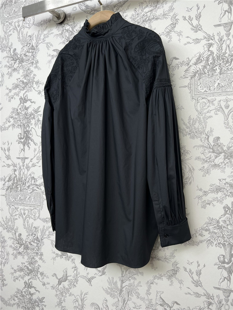D10r butterfly embroidered stand collar puff sleeve shirt