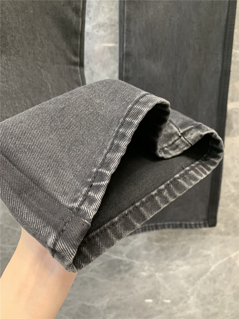 Ch**el waistband shaded back pocket laminated logo jeans