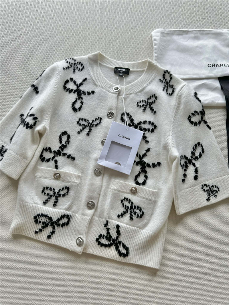 Ch**el full bow jacquard knitted cardigan