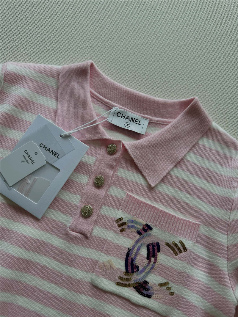 Ch**el new lapel striped short sleeves