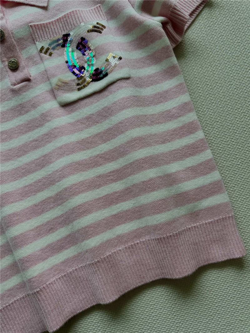 Ch**el new lapel striped short sleeves