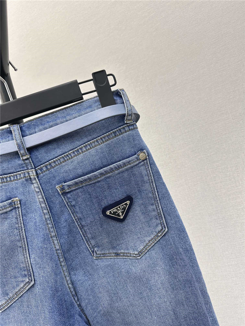 Pra*a new logo triangle logo decorative slim fit jeans