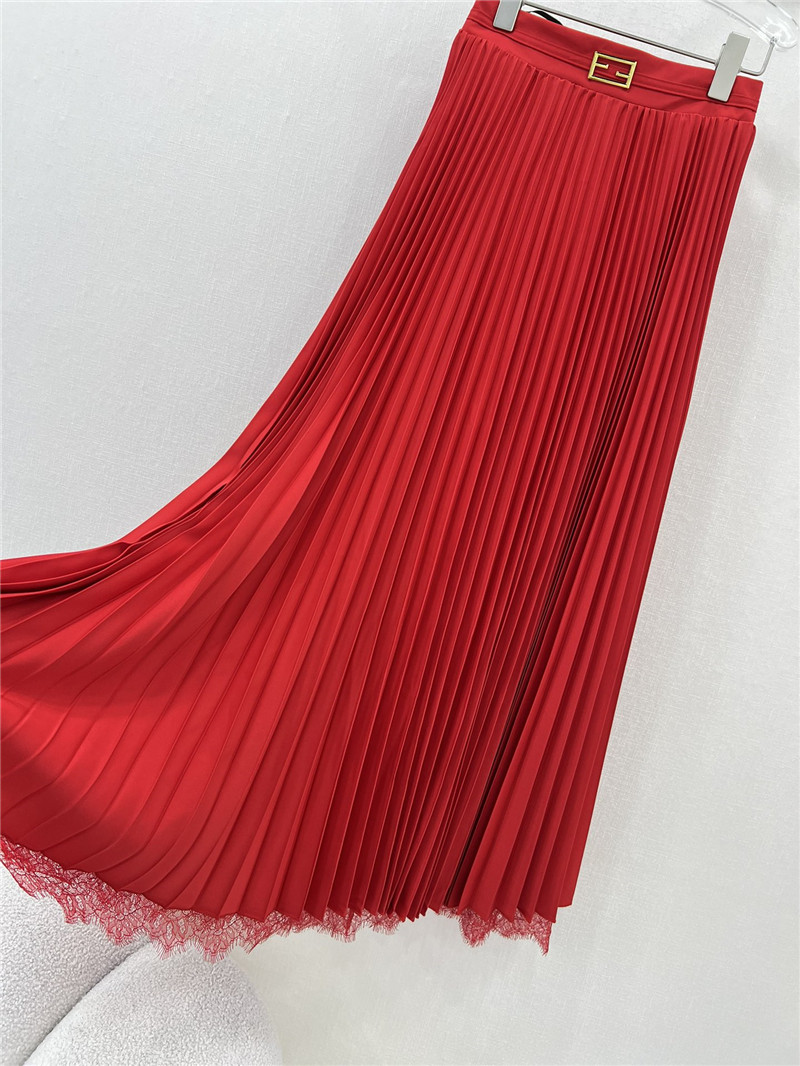 F**di patchwork lace long pleated skirt