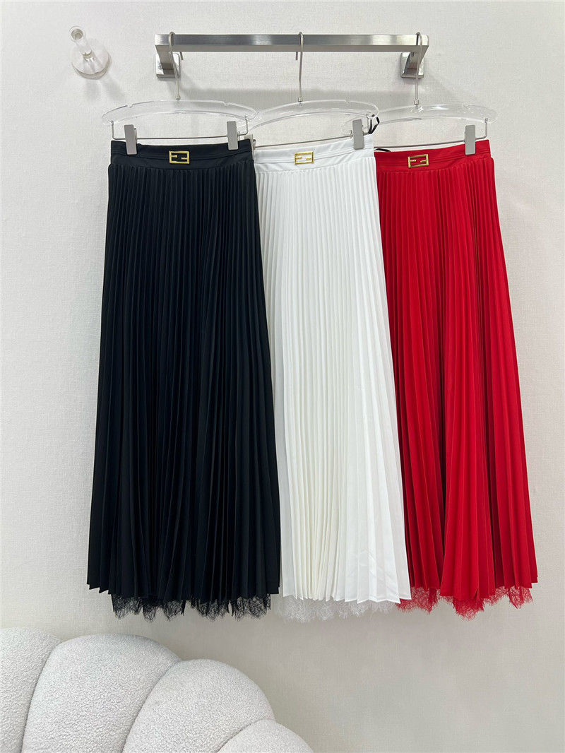 F**di patchwork lace long pleated skirt