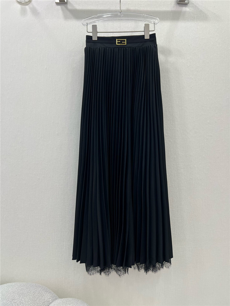 F**di patchwork lace long pleated skirt