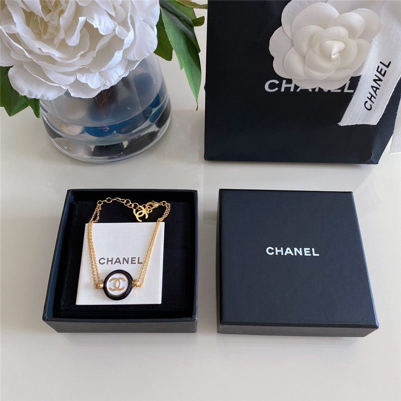 Ch**el black and white button double chain bracelet