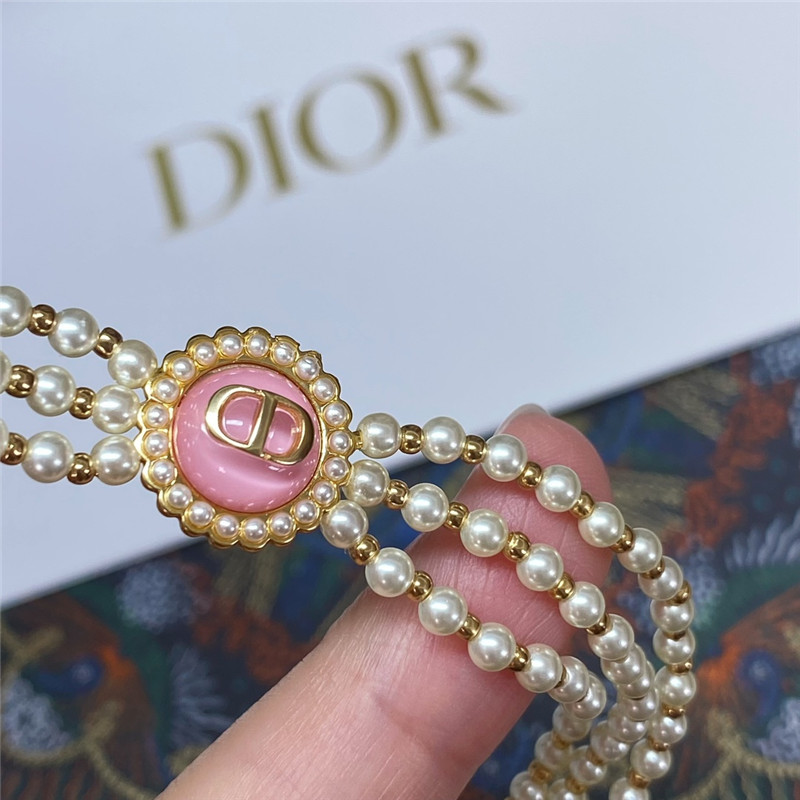 D10r glass bead triple pearl choker necklace
