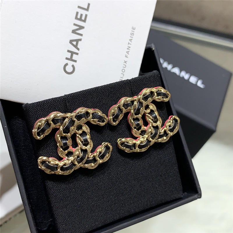 Ch**el black leather earrings