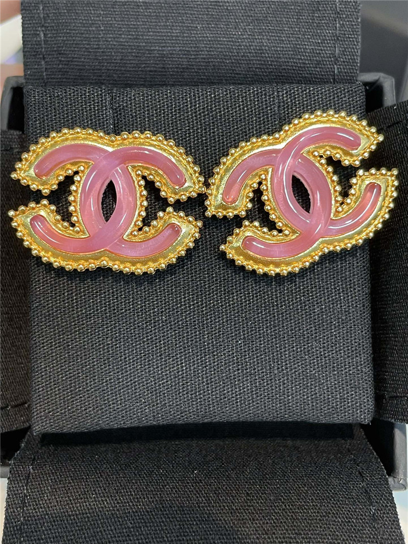 Ch**el pink gold double c stud earrings