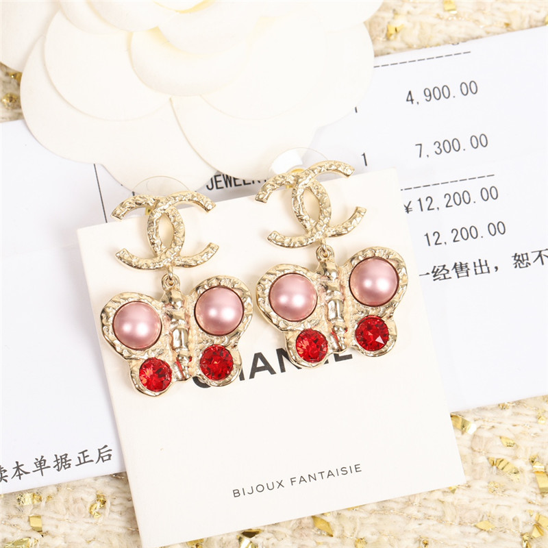 Ch**el butterfly double c earrings
