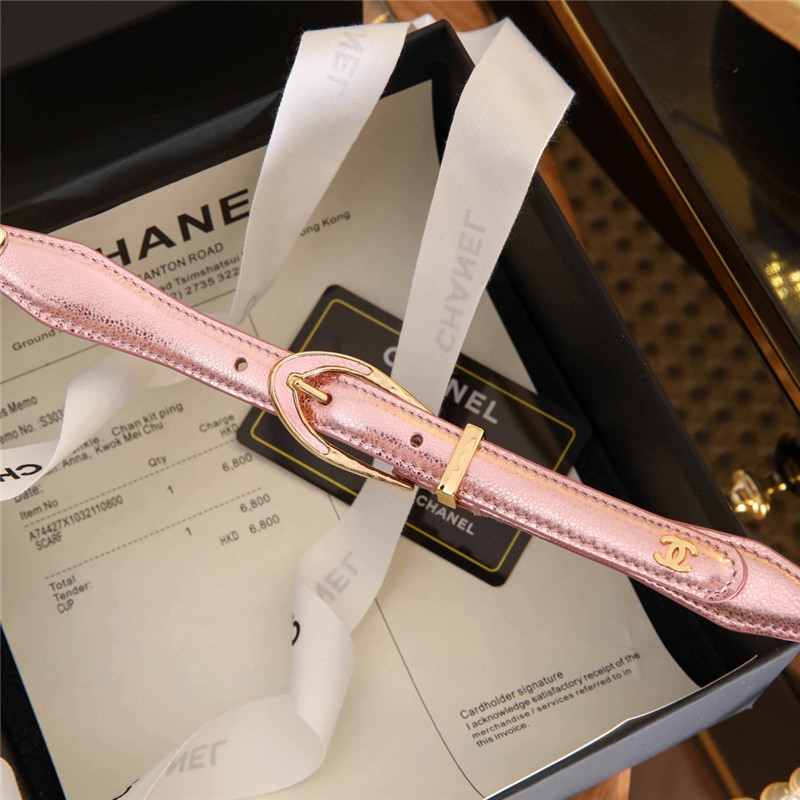 Ch**el classic leather pin buckle with pearl belt