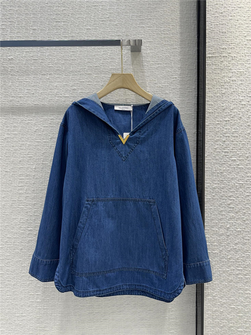 Va1e*ntin0 hooded denim shirt cheap replica designer clothes