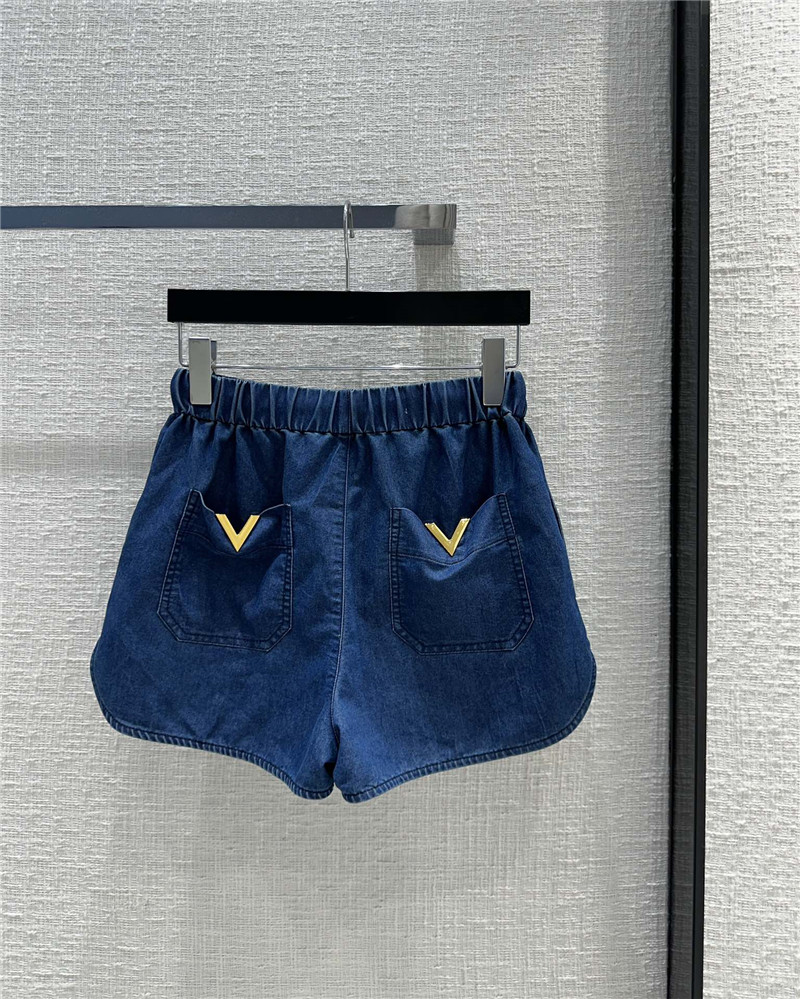 Va1e*ntin0 blue garavani chambray cotton shorts