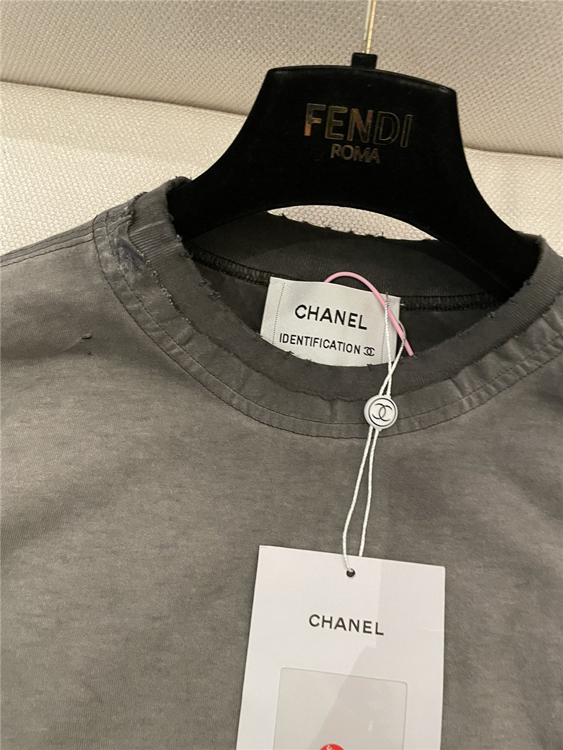 Ch**el distressed distressed short-sleeved replica clothing