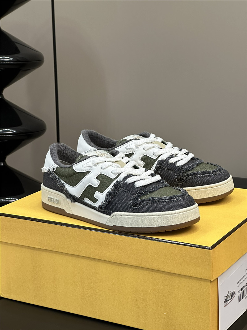 F**di denim match panelled leather sneakers