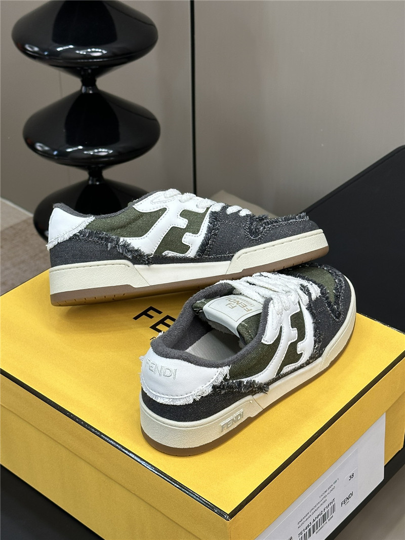 F**di denim match panelled leather sneakers