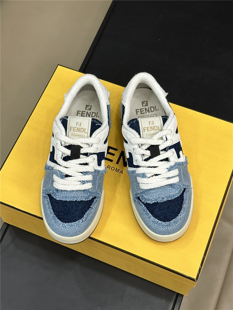 F**di denim blue match panelled leather sneakers