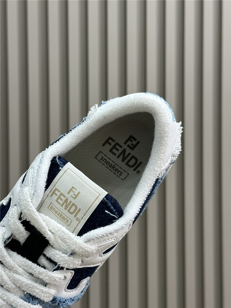 F**di denim blue match panelled leather sneakers
